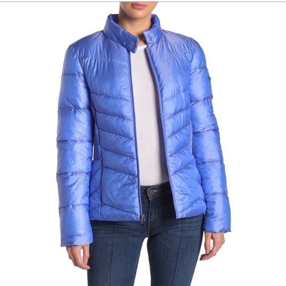 NWT Via Spiga Blue Smocked Quilted Puffer Coat - Picture 2 of 10